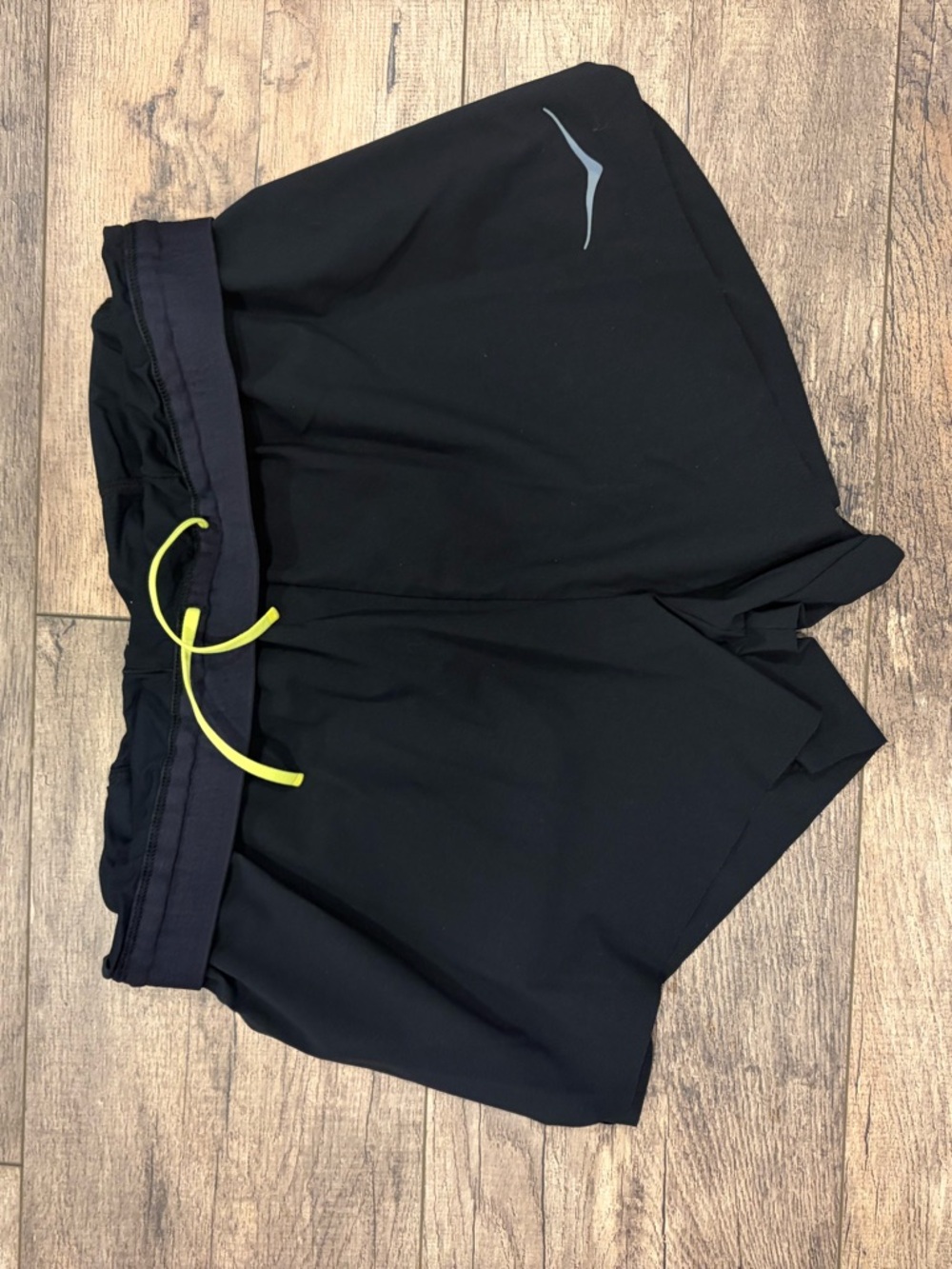 Hoka One One Black Athletic Shorts with Yellow Drawstring
